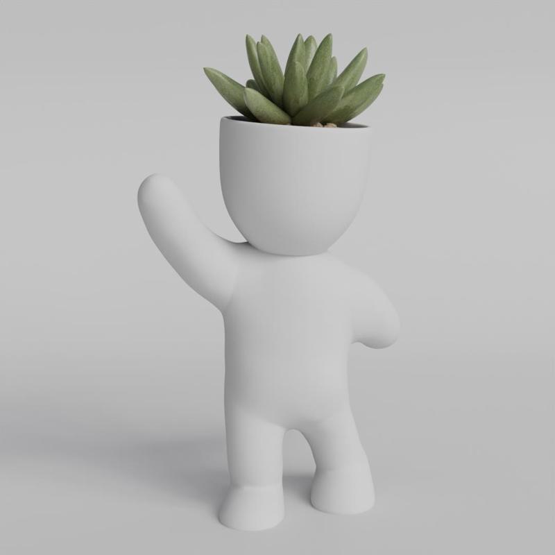 Adorable 3D Printable Planter Figurine STL File - Cute Plant Holder, Home Decor, Succulent Pot, Indoor Garden, 3D Printer Model - Digital Download