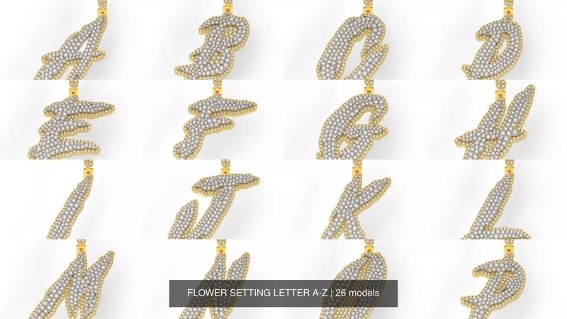 FLOWER SETTING LETTER A-Z 3D Model Collection