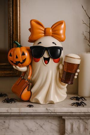 Cute Halloween Ghost with Pumpkin 3d model Halloween Spooky Decoration, Hilarious Ghost Figurine STL