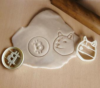 x2 crypto coins, dogecoin, bitcoin - cookie cutter, funny