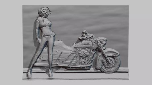 Bike girl relief sculpture