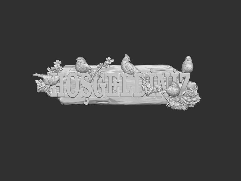 Kus Motifli Hosgeldiniz Tabelasi 3D Model