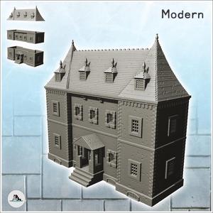 Large modern house with high spiked roof and canopy entrance (9) - Modern WW2 WW1 World War Diaroma Wargaming RPG