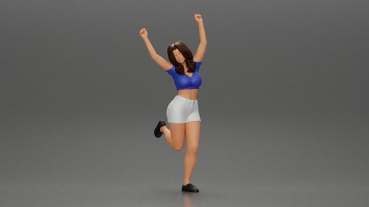 Happy girl in Mini shirt and shorts Standing on One Leg