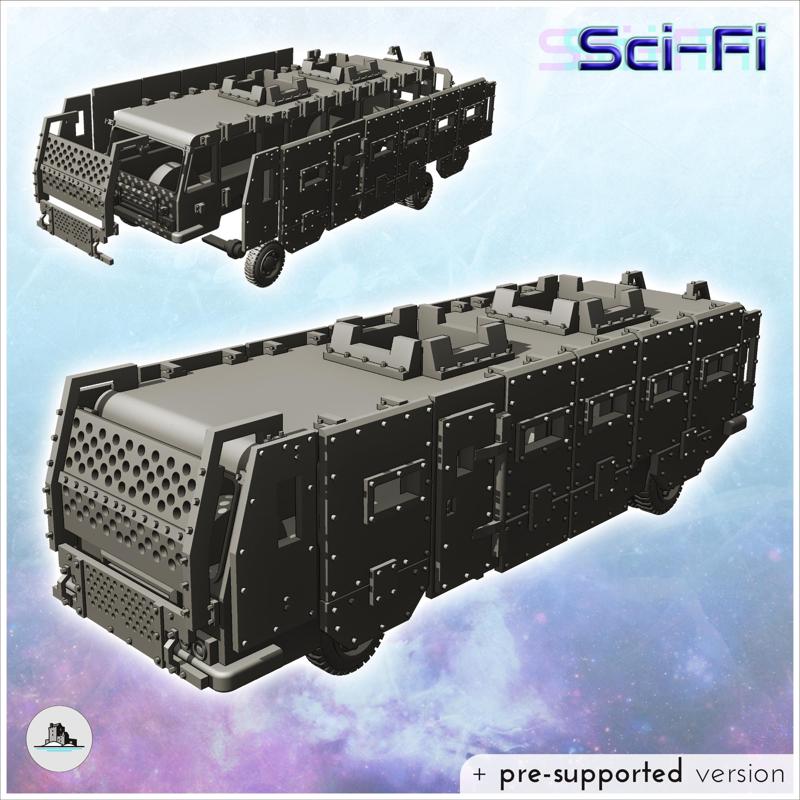 Futuristic post-apocalypse bus with full armor (36) - Future Sci-Fi SF Post apocalyptic Tabletop Scifi Wargaming Planetary exploration RPG Terrain