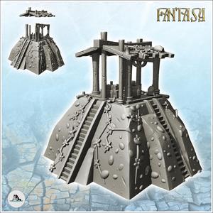 Fantastic raised altar with access stairs and wooden roof (1) - Medieval Fantasy Magic Feudal Old Archaic Saga 28mm 15mm