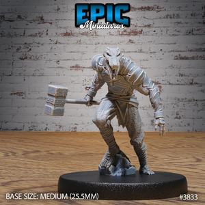 Crocodile Folk Warrior Hammer ‧ DnD Miniature ‧ Tabletop Miniatures ‧ Gaming Monster ‧ 3D Model ‧ RPG ‧ DnDminis ‧ STL FILE