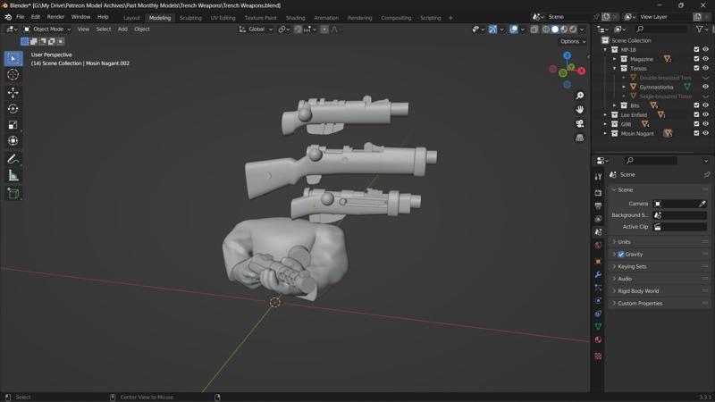 6-15mm Trench Weapons Blender File BB-1