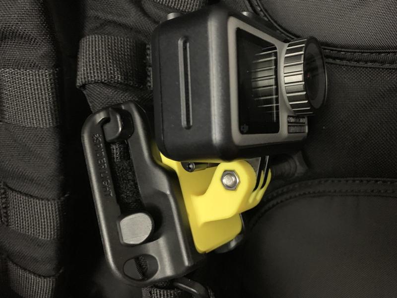 Compact action cam mount for Spider Holster SpiderLight backpack adapter