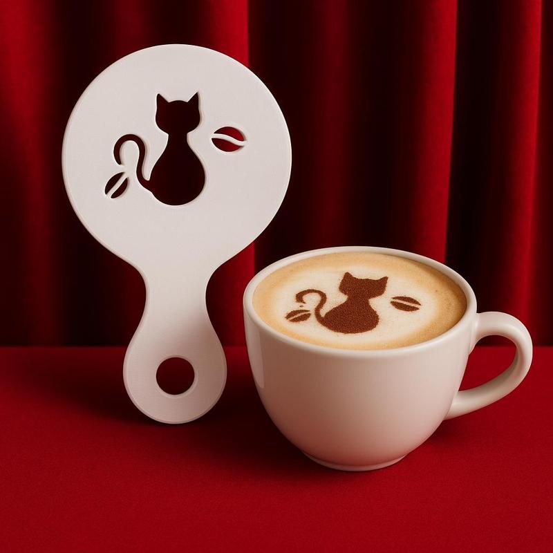 Cat Coffee Stencil – 3D Printed Latte Art Template