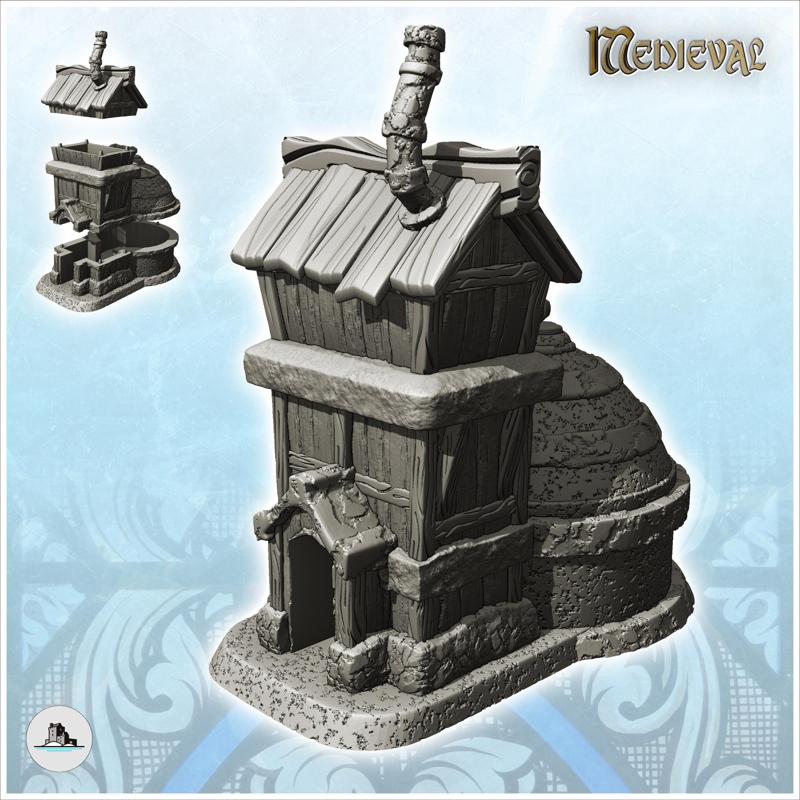 Medieval workshop with large annex tank and drain pipes (21) - Medieval Gothic Feudal Old Archaic Saga 28mm 15mm RPG