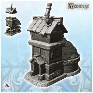 Medieval workshop with large annex tank and drain pipes (21) - Medieval Gothic Feudal Old Archaic Saga 28mm 15mm RPG