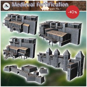 Medieval fortification pack No. 1 - Medieval Gothic Feudal Old Archaic Saga 28mm 15mm RPG