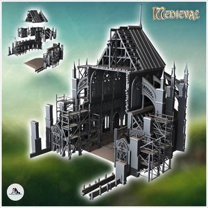 Medieval Gothic cathedral under construction with wooden scaffolding (18) - Medieval Gothic Feudal Old Archaic Saga 28mm 15mm RPG