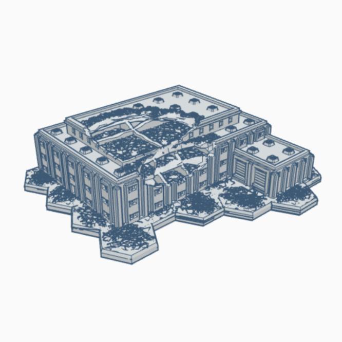 Modern Ruined Manufacturing Plant with Hex Base MRHB029