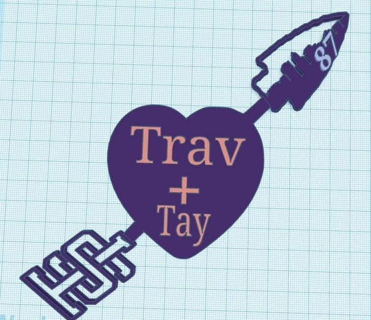 Travis Kelce and Taylor Swift heart. Trav plus Tay