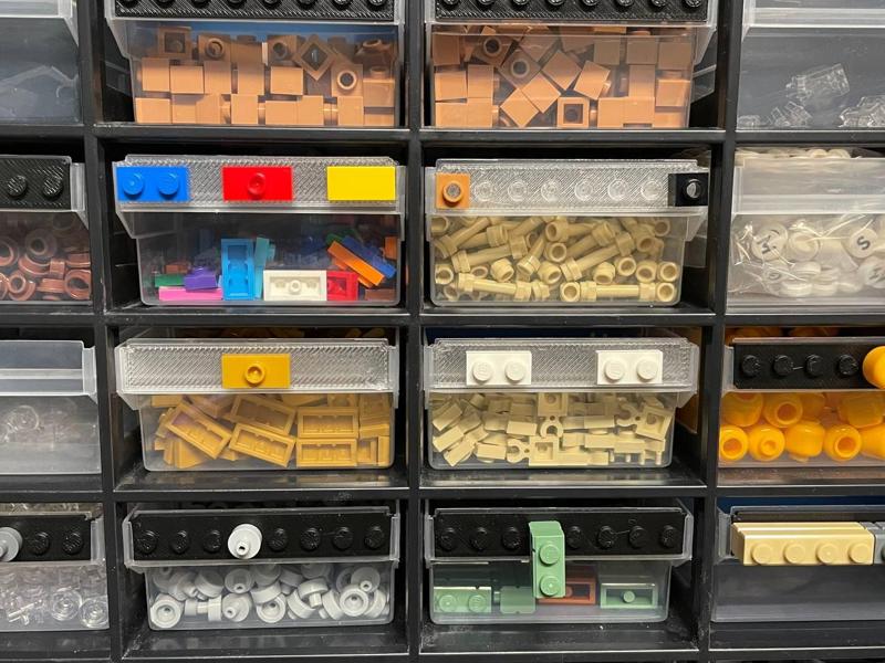brick label insert for storage organizer