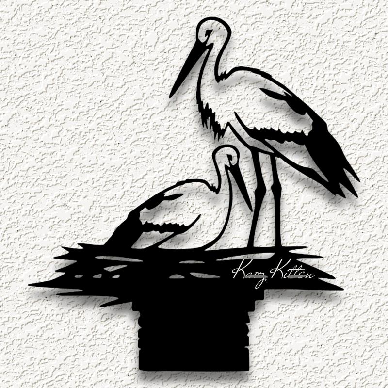 stork crane bird nest wall art home decor