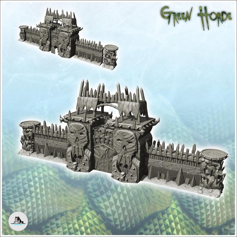 Great orc wall with shooting platforms and wooden battlements (2) - Ork Green Horde Fantasy Beast Chaos Demon Ogre