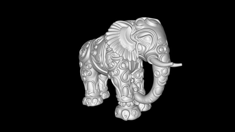 Ornamental Swirl Elephant – Lucky Decorative Figurine • Printable STL