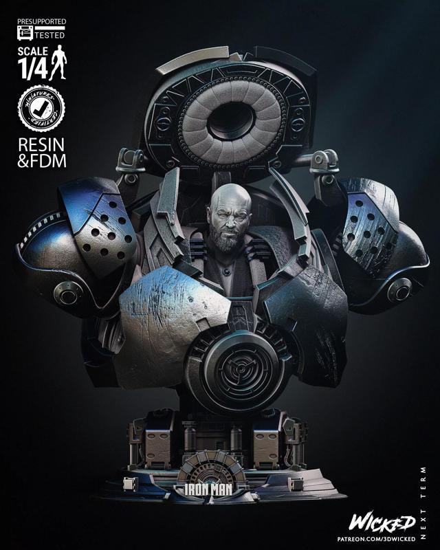 Wicked Marvel Iron Monger Bust Tested for 3D printing