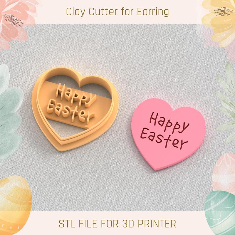 Happy Easter Heart Easter Polymer Clay Cutters
