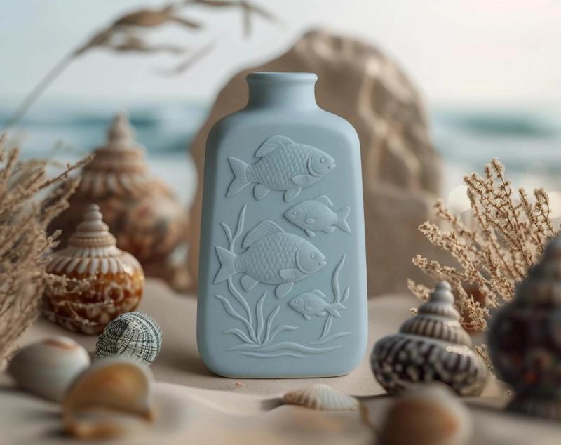 Blue Ocean Harmony Vase – Elegant Fish Pattern Matte Blue Decor