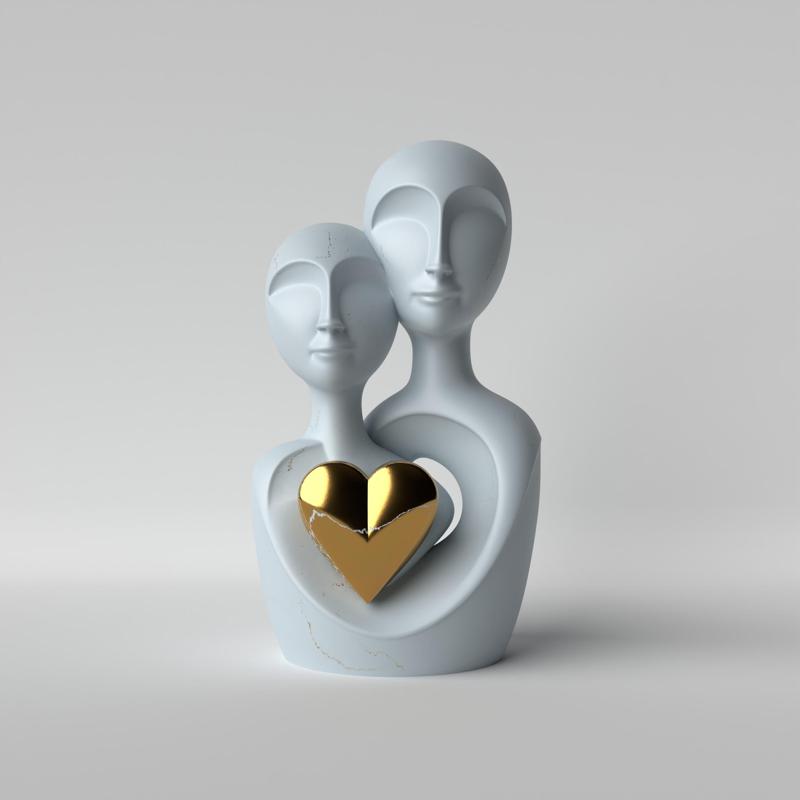 Minimalist Couple – Home Decor – Love – Golden Heart – 3D Printable Sculpture