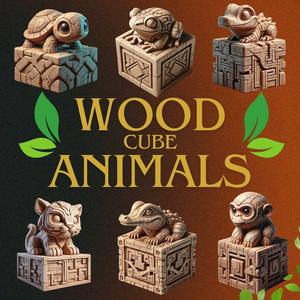Wood Cube Animales - 3D Printing STL Collection - 6 Ethnic Style Animal Carved Cubes