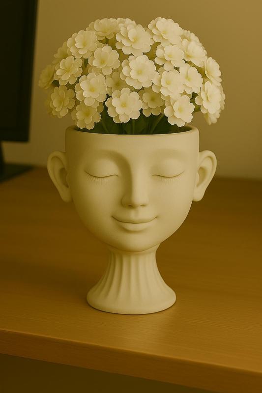 Elegant Face Vase with Classical Pedestal – 3D Printed Decorative Planter