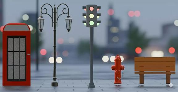 Urban Street Pack Phone Booth  Lamp  Light   Hydrant   Bench