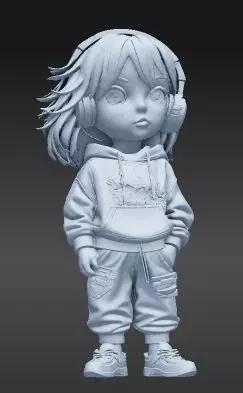 K-Style Chibi Girl with Headphones Urban Figure