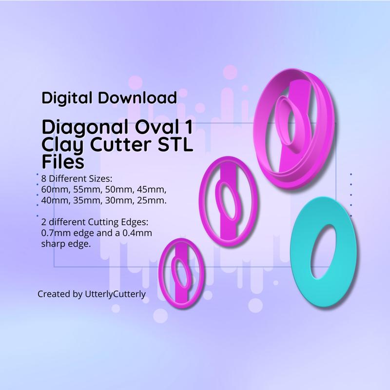 Clay Cutter STL File Organic Oval 1- Earring Digital File Download- 8 sizes & 2 Cutter Versions, cookie cutter