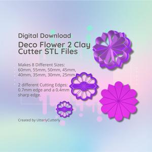 Clay Cutter STL File - Deco Flower 2 - Earring Digital File Download- 8 sizes and 2 Earring Cutter Versions, cookie cutter