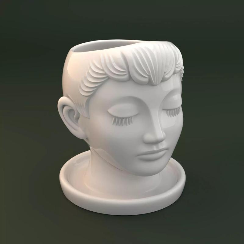 Dreaming Boy Planter - 3D Printable Head Pot with Tray