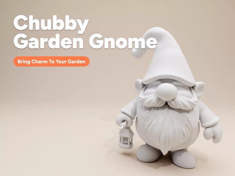Chubby Garden Gnome with Lantern Whimsical Minimalist Style