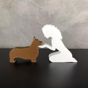 Girl and her Corgi -wavy hair- for 3D printer or laser cut