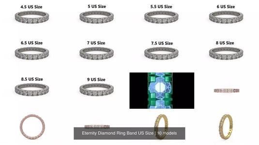Eternity Diamond Ring Band US Size 3D Model Collection