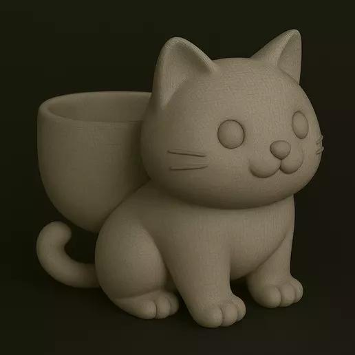 Adorable Cat Planter STL  Cute Kitty Pot for Plants
