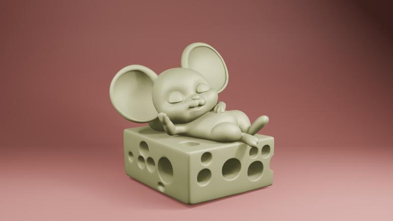 Sleeping Mouse on Cheese – Cute 3D Printable STL Toy