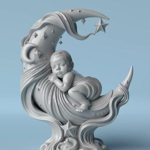 Moon Dreams  Sleeping Baby on Crescent Moon Sculpture
