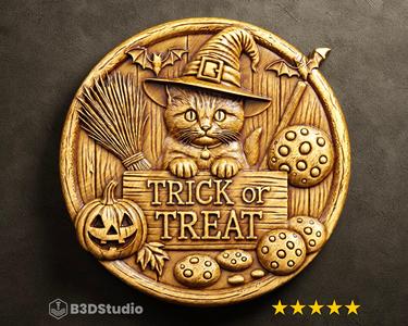 Trick or treat Relief High Detail 3D Model: CNC Laser & 3D Print STL File + 4K TIF Grayscale Image