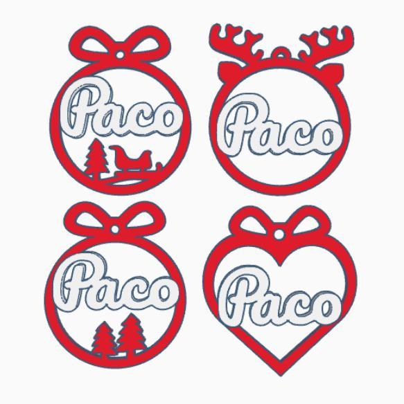 4 x Paco, personalized Christmas tree ball