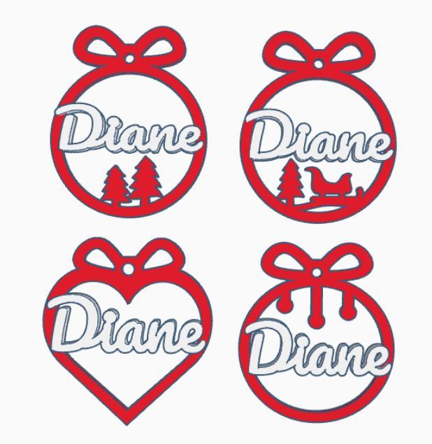 4 x Diane, personalized Christmas tree ball, christmas