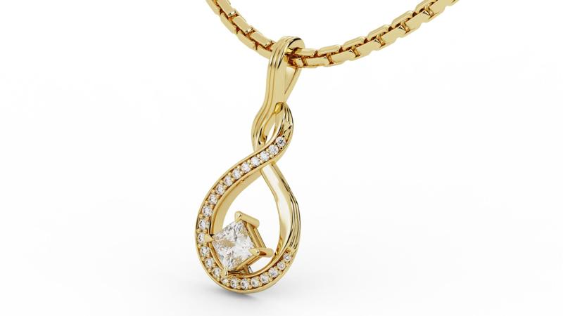 Princess Cut Solitaire ribbon Pendant