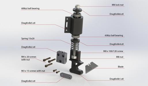 Drag knife for cnc with the spring
