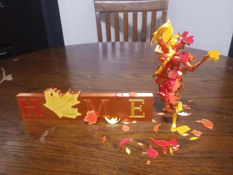 Autumn Leaves Fall Themed Figure with 'Home' Plaque – Seasonal Fall Decor Home or Office Set   