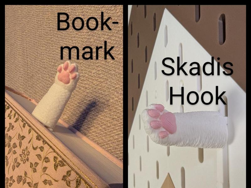 Cat Hooks like Skadis + Paw Bookmark NO AMS