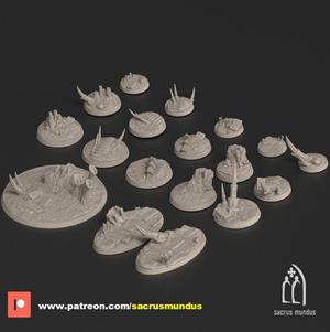 Tulipa, The Infested World. 3d Printing Designs. Alien, Xenos Spore Tyranid Round / Oval Bases Set for Wargames