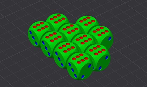 Dice with color dots
